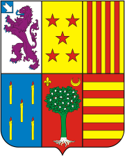 Heraldic escutcheon with the coat of arms divided into six pales of varying designs