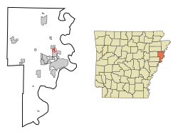 日落镇在阿肯色州克里滕登县的位置