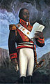 Haitian revolutionary leader Toussaint Louverture, wears a four-starred general-in-chief's uniform with epaulettes.