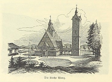 Vang Stave Church (Now in Poland) on a postcard, 1886