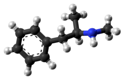 Ball-and-stick model of the methamphetamine molecule