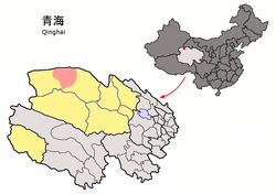 Location of Lenghu (red) in Haixi Prefecture (yellow) and Qinghai