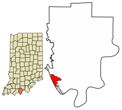 Location of Tell City in Perry County, Indiana.