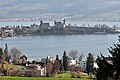 Stadtmuseum Rapperswil, Liebfrauenkapelle, Stadtpfarrkirche St. Johann (St. John's church) and the Schloss, as seen from Kempraten-Lenggis