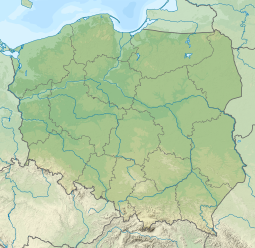 The location of the Niemica (specifically, its source) on a map of Poland