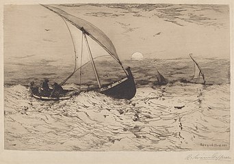 Neapolitan Fishing Boats Returning Home (1884) etching and drypoint, plate size 27.6 x 43 cm. (10.8 x 16.5 in.), National Gallery of Art, Washington, D.C.