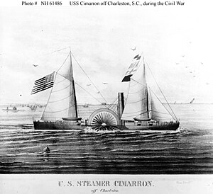 USS Cimarron (1862-1865) Contemporary lithograph, depicting her off Charleston, South Carolina, during the Civil War