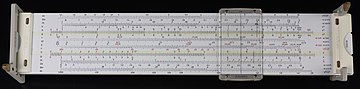 Back of slide rule with multiple scales