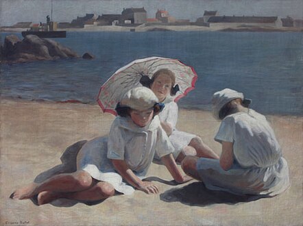 Les trois petites sur la plage du Lohic.1922
