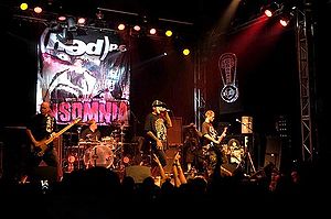 Hed PE performing in 2008. Left to right: Mawk Young, Tiny Bubz, Jared Gomes, DJ Product © 1969 and Jaxon Benge.