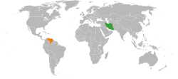 Map indicating locations of Iran and Venezuela