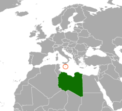 Map indicating locations of Libya and Malta