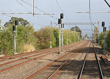 4 tracks heading towards the city with signalling and electrical equipment shown.
