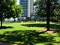 A view of the campus of Stevens Institute of Technology. The Wesley J. Howe Center can be seen in the background.