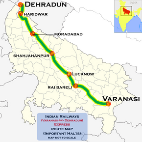(Varanasi–Dehradun) Express route map