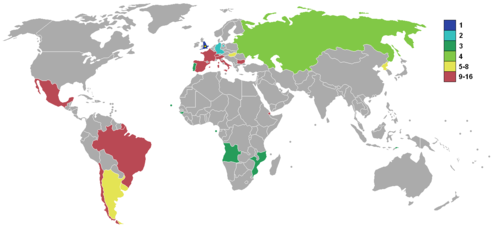 1966年足球世界杯参赛者成绩世界地图