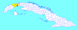 Alquízar municipality (red) within Artemisa Province (yellow) and Cuba