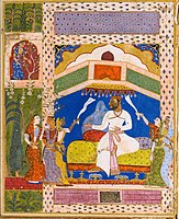Scene from the Pune Tarif-i-Hussain Shahi, 1565–69, with the queen later erased. Bharat Itihas Sanshodhak Mandal
