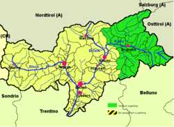Puster Valley (highlighted in green) within South Tyrol