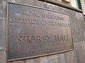 Storey Hall nameplate