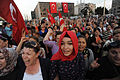 Many women in headscarves attended the protests, despite the fact that pro-AKP media spread disinformation that they were being attacked by the protesters.