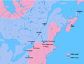 Map showing location of fighting in the French and Indian War