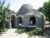 The second Pomona College Organic Farm earth dome during construction