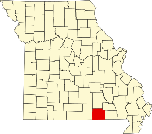 Map of Missouri highlighting Oregon County