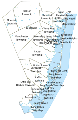 map by JimIrwin (t c), depicting all of the incorporated areas of Ocean County