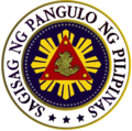 Under the government of President Corazon Aquino, the seal was restored to the Galo Ocampo original but with Filipino text; this seal would be in general use.