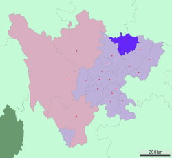 Location of Guangyuan in Sichuan