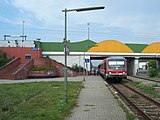 Bürstadt interchange station: Nibelung Railway below, Mannheim–Frankfurt railway above