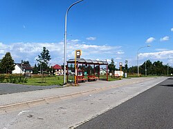 Bus stop in the centre of Řepiště