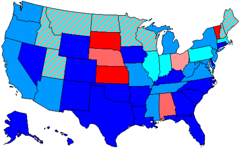 House seats by party holding plurality in state