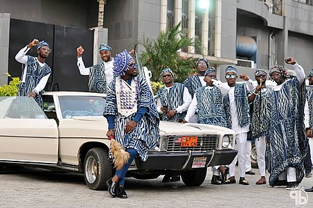 Young men wearing traditional Bamileke attire during a marriage ceremony