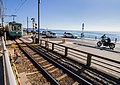 Railway crossing with Route 134 and Sagami Bay on the right, January 2019