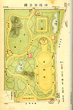 1907年（明治40年）发行的日比谷公园导览图 运动场上方的八角形为小音乐堂