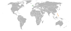 Map indicating locations of Ireland and Philippines