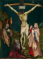 马蒂亚斯·格吕内瓦尔德的《小耶稣受难画》（The Small Crucifixion），61.3 × 46cm，约作于1511－1520年，来自山缪·亨利·卡瑞斯的收藏。[26]