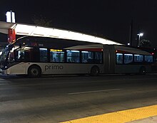 A northbound Primo bus departs the Mary Louise Station on its way to the Medical Center Transit Center.