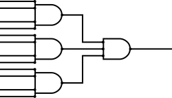 A 12-input AND gate realized as a cascade of AND gates