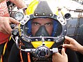 Surface supplied light head and closed circuit video camera on Kirby-Morgan 17 helmet.