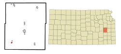 格里德利于科菲县及堪萨斯州之地理位置