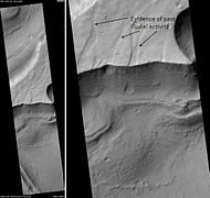 高分辨率成像科学设备显示的海德拉奥特斯混沌，点击图片可查看河道和地层。比例尺长1000米，这照片拍摄于欧克西亚沼区。