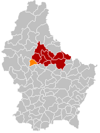 梅尔齐希在卢森堡地图上的位置，梅尔齐希为橙色，迪基希县为深红色