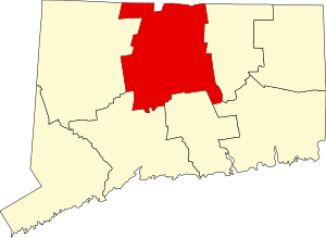 Map of Connecticut highlighting Hartford County