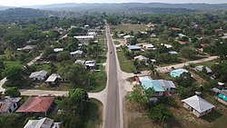 Aerial view of the main road in Bullet Tree Falls