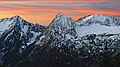 Morning Star Peak (left), Sperry Peak (center), Vesper Peak (right) viewed from Dickerman Mountain before sunrise