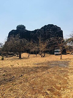 Dark rock in da landscape with dry trees