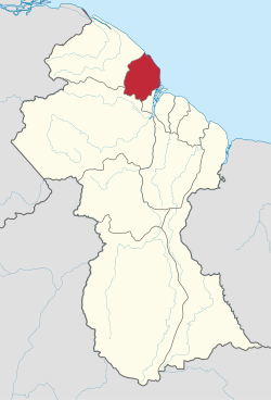 Map of Guyana showing Pomeroon-Supenaam region